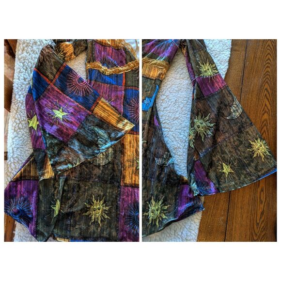 Shein -  Grunge Sun & Moon Print Contrast Lace Flounce Sleeve Dress  Sz XS - Picture 9 of 12